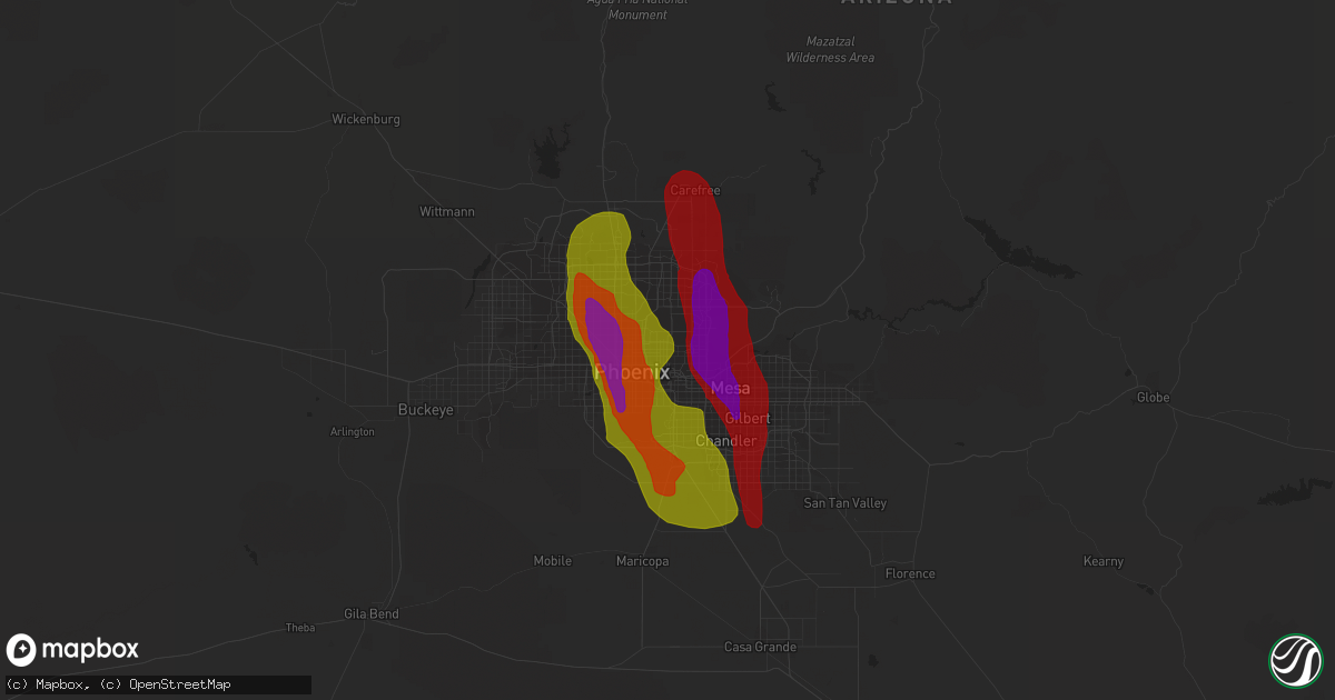 Hail map in Peoria, AZ on October 5, 2010