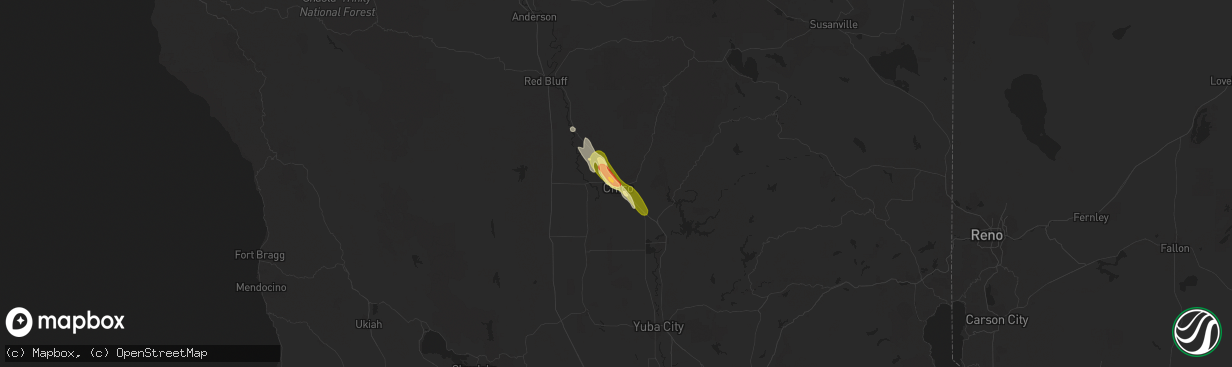 Hail map in Chico, CA on October 5, 2011