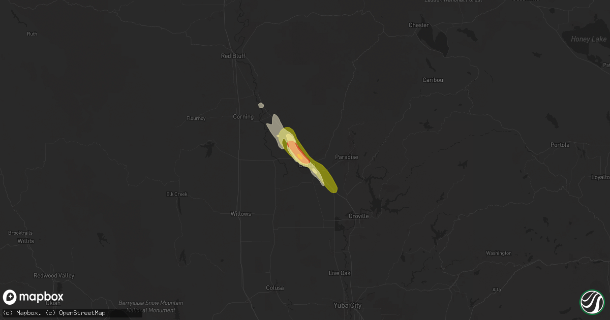 Hail map in Chico, CA on October 5, 2011
