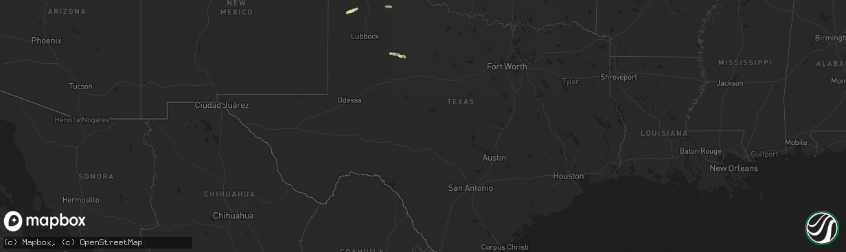 Hail map in Texas on October 5, 2011