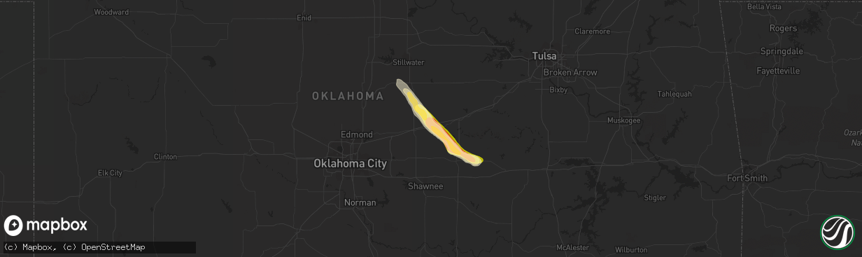 Hail map in Chandler, OK on October 5, 2014