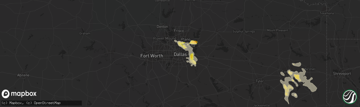 Hail map in Dallas, TX on October 5, 2014