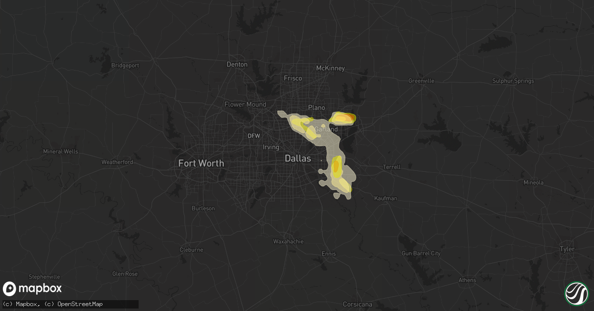 Hail map in Dallas, TX on October 5, 2014