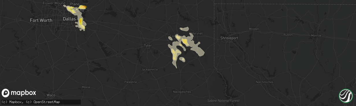 Hail map in Henderson, TX on October 5, 2014