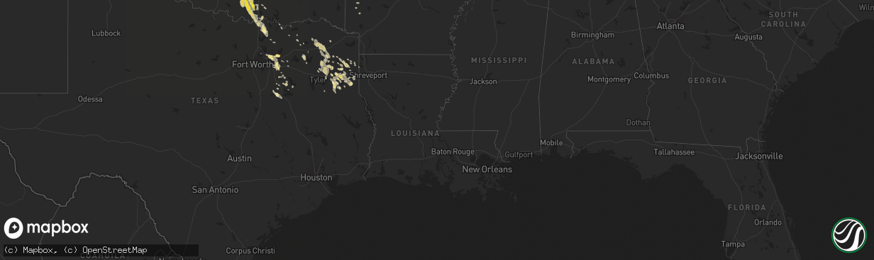 Hail map in Louisiana on October 5, 2014