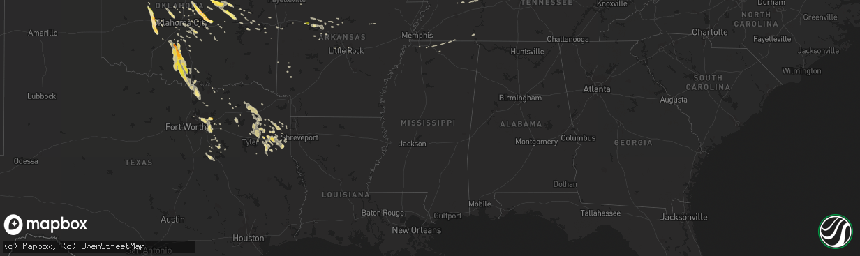 Hail map in Mississippi on October 5, 2014