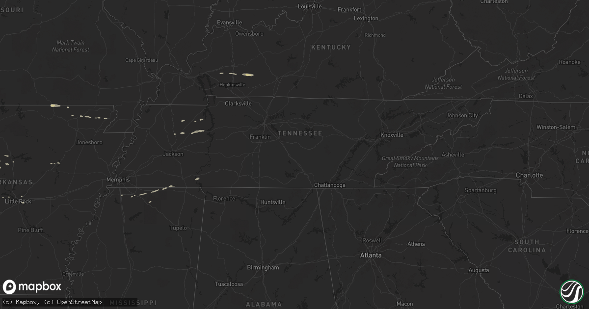 Hail map in Tennessee on October 5, 2014