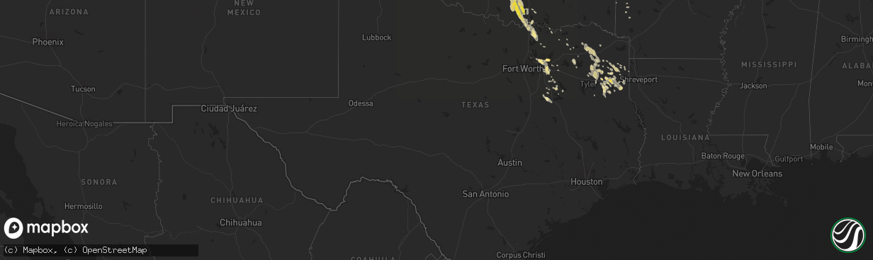 Hail map in Texas on October 5, 2014