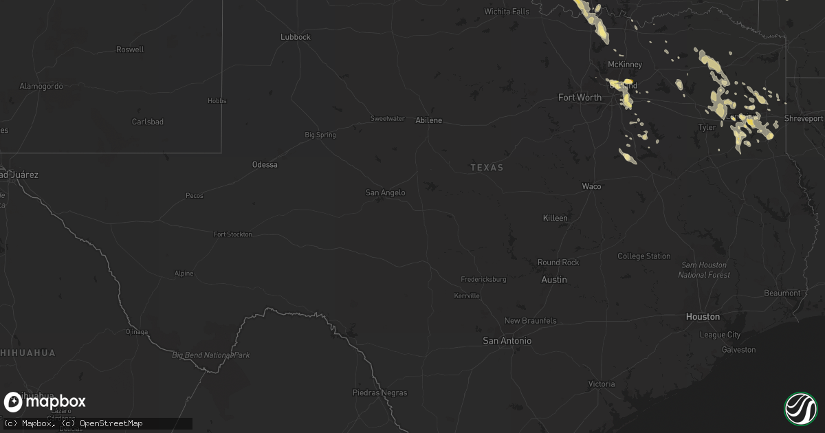 Hail map in Texas on October 5, 2014