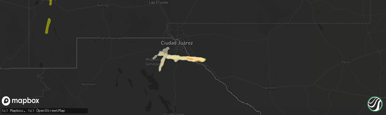 Hail map in Fabens, TX on October 5, 2015