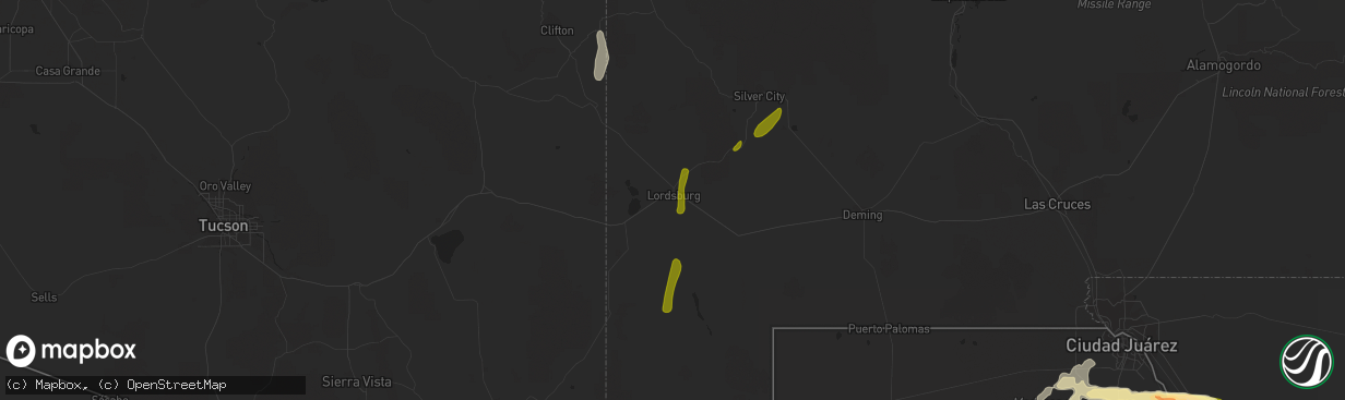 Hail map in Lordsburg, NM on October 5, 2015