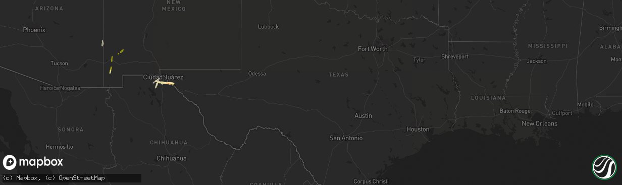 Hail map in Texas on October 5, 2015