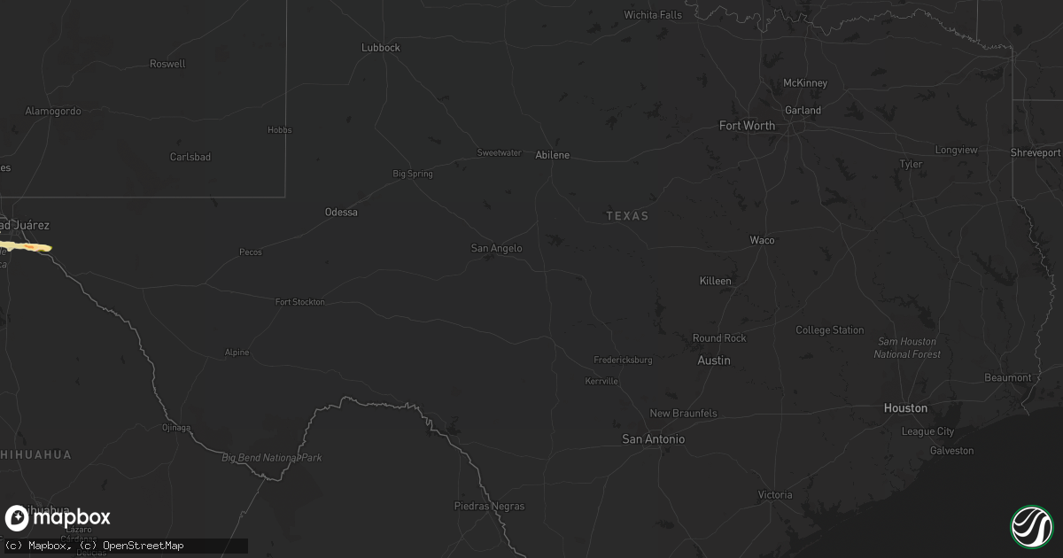 Hail map in Texas on October 5, 2015