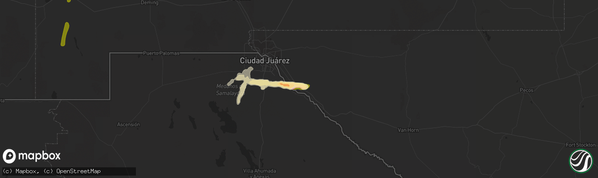 Hail map in Tornillo, TX on October 5, 2015