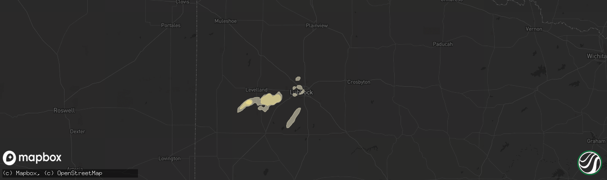 Hail map in Lubbock, TX on October 5, 2018