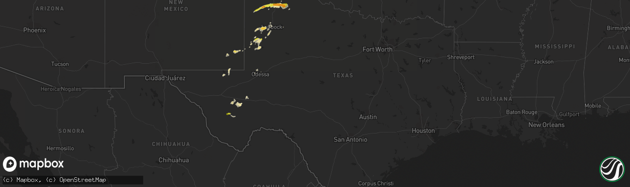 Hail map in Texas on October 5, 2018