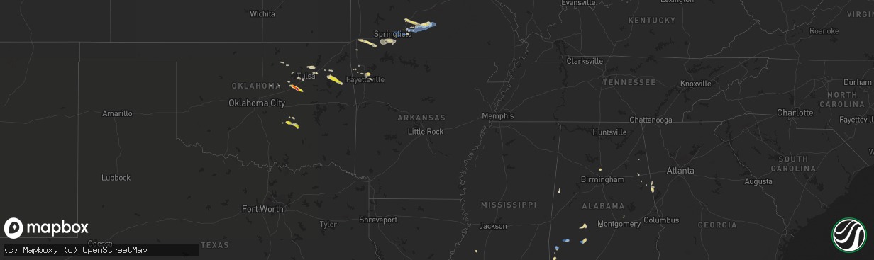 Hail map in Arkansas on October 5, 2019