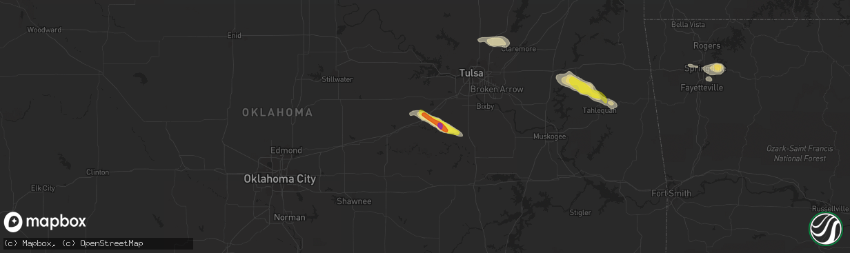 Hail map in Bristow, OK on October 5, 2019