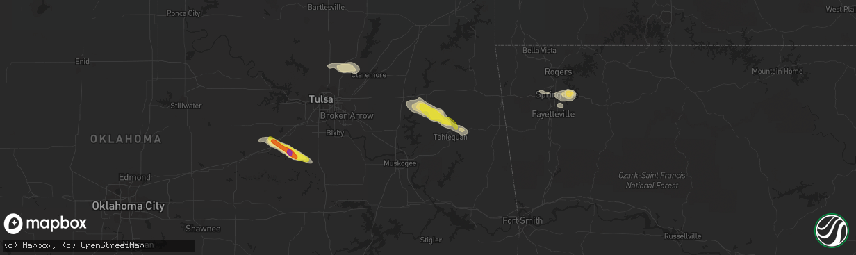 Hail map in Hulbert, OK on October 5, 2019