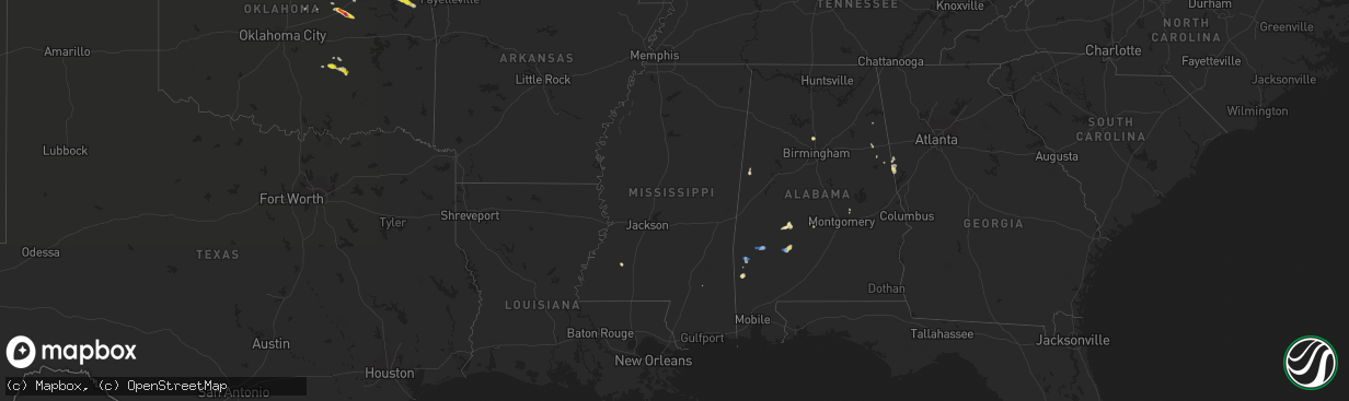 Hail map in Mississippi on October 5, 2019