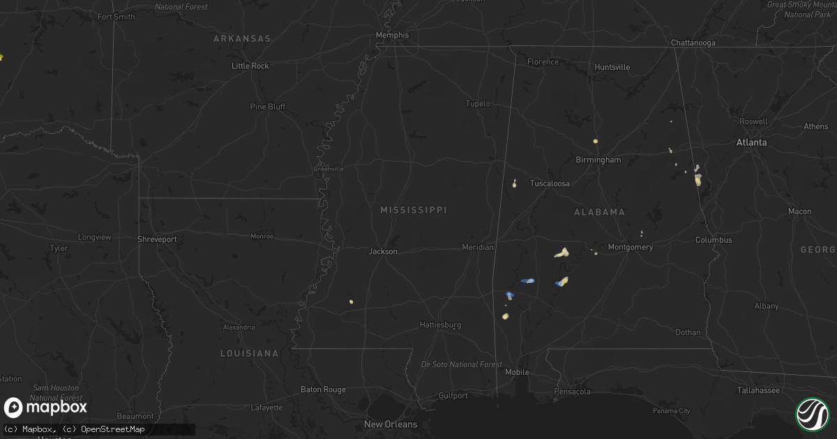 Hail map in Mississippi on October 5, 2019
