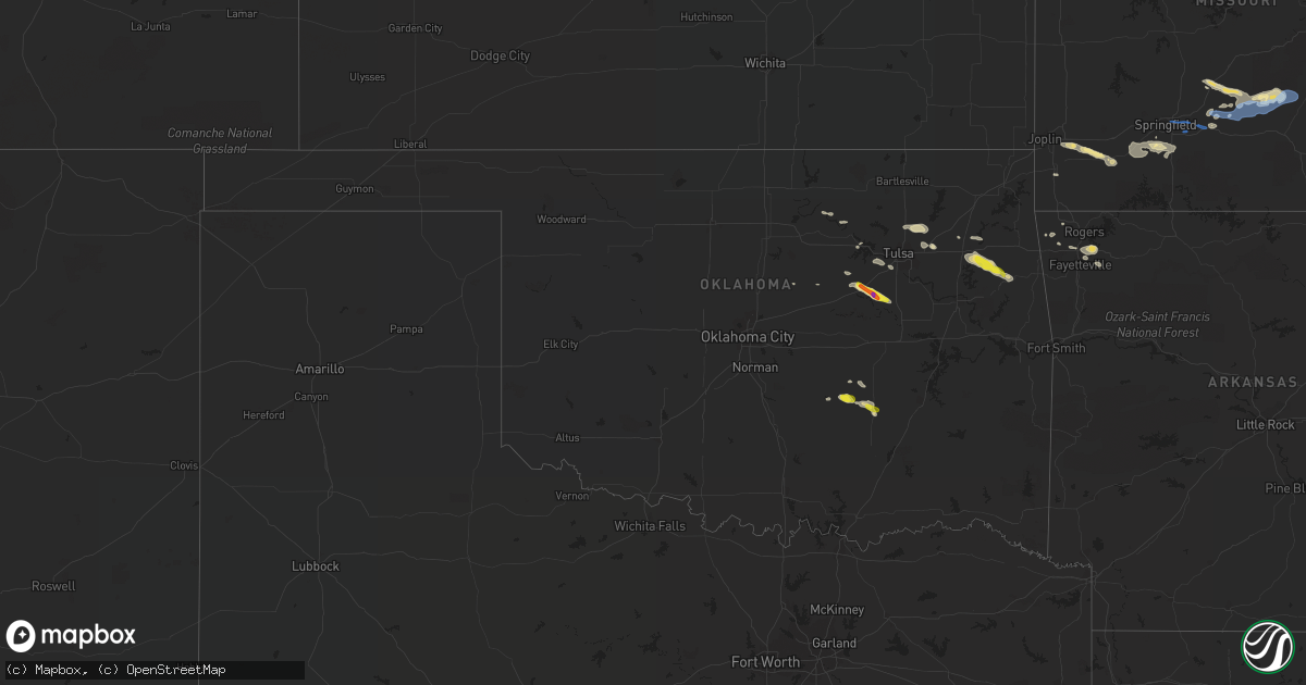 Hail map in Oklahoma on October 5, 2019