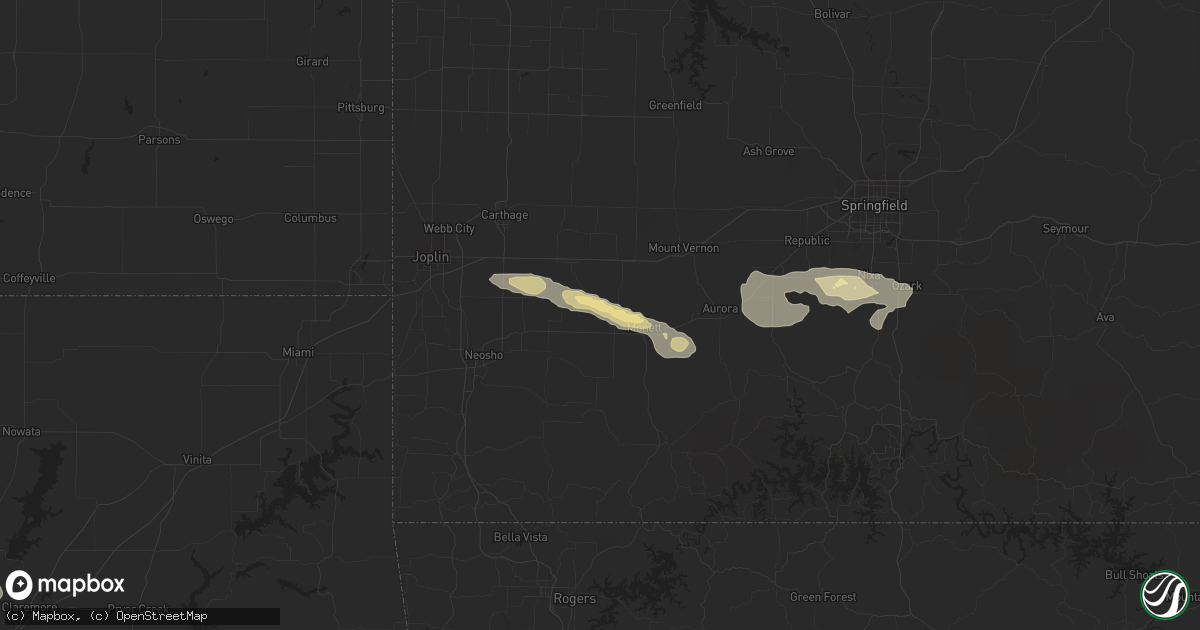 Hail map in Pierce City, MO on October 5, 2019