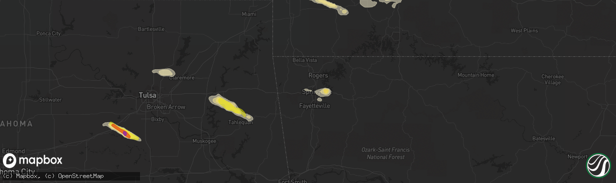 Hail map in Springdale, AR on October 5, 2019