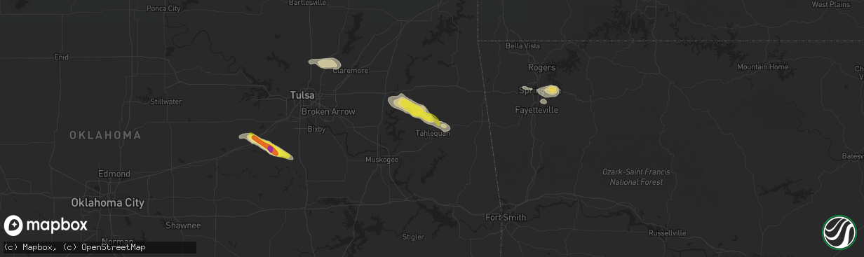 Hail map in Tahlequah, OK on October 5, 2019