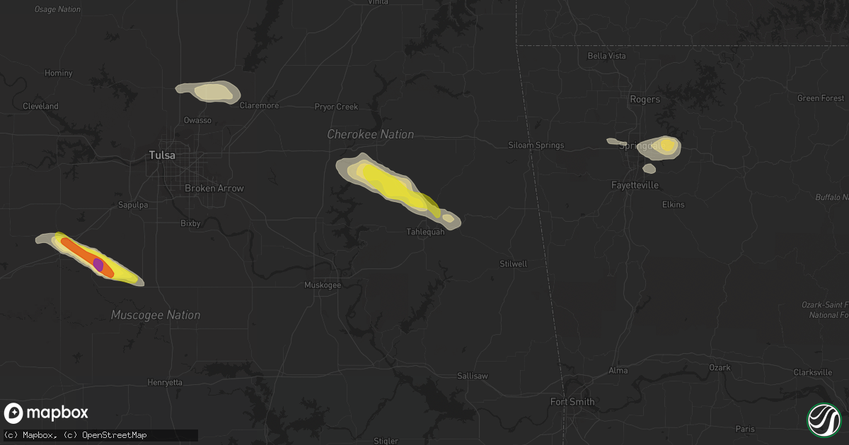 Hail map in Tahlequah, OK on October 5, 2019