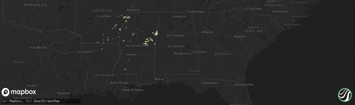Hail map in Alabama on October 5, 2021