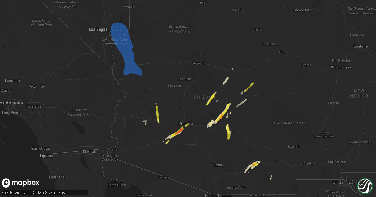 Hail map in Arizona on October 5, 2021