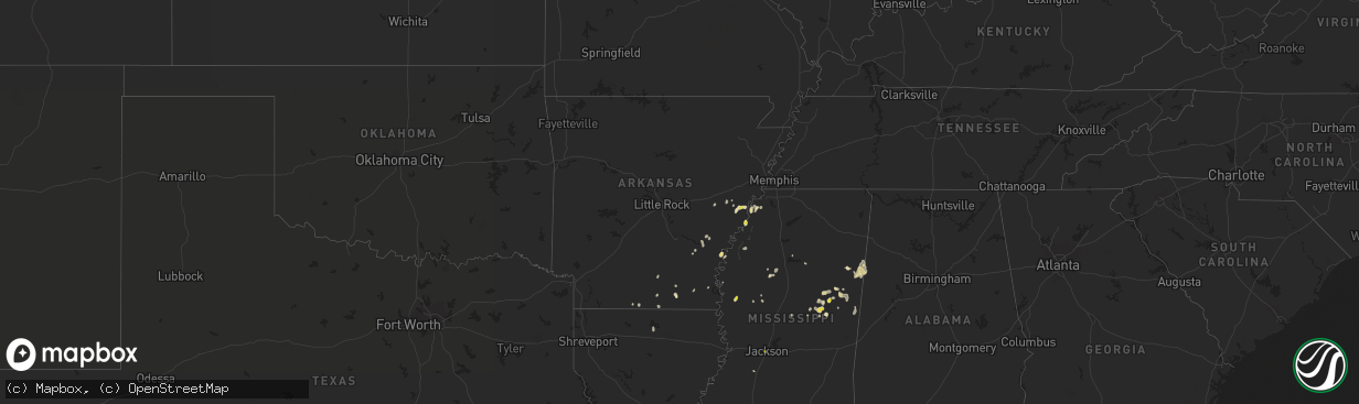 Hail map in Arkansas on October 5, 2021