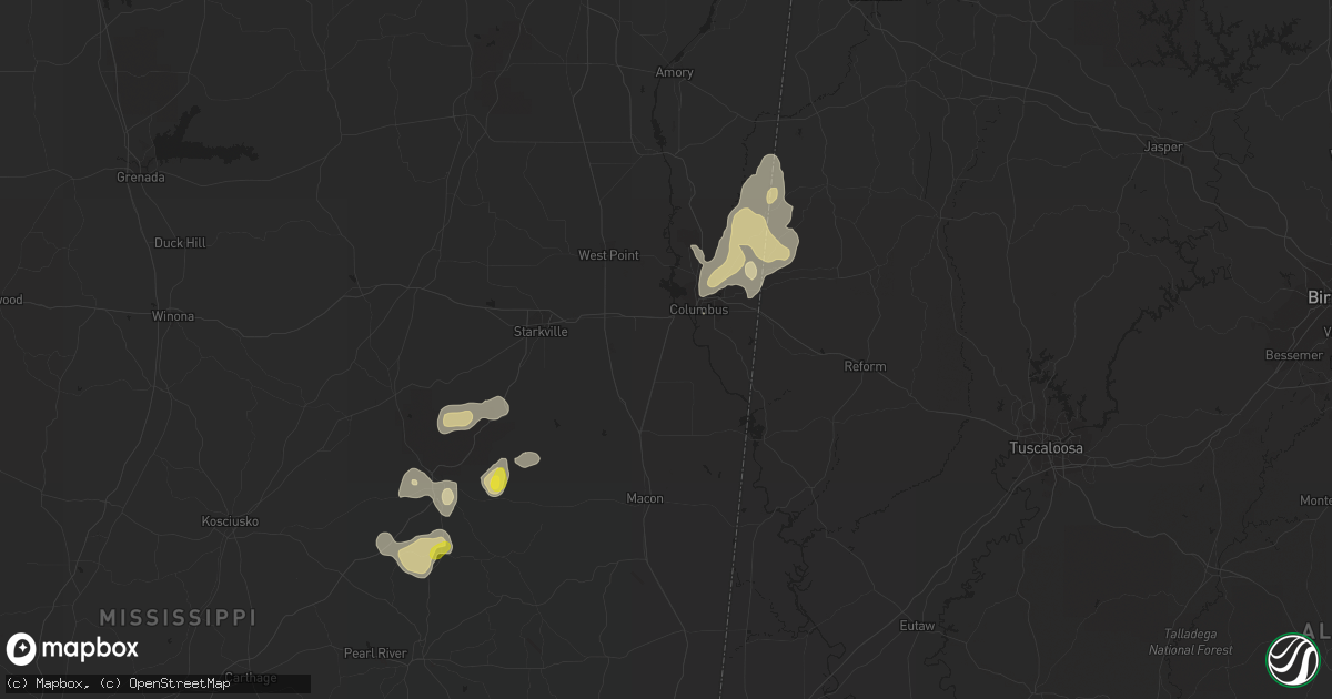 Hail map in Columbus, MS on October 5, 2021