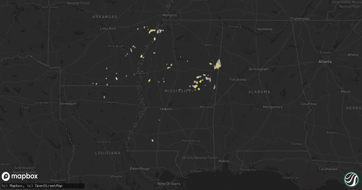 Hail map in Mississippi on October 5, 2021