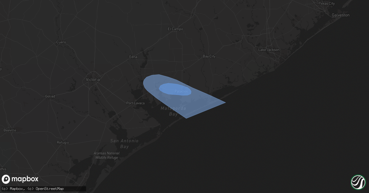 Hail map in Palacios, TX on October 5, 2023