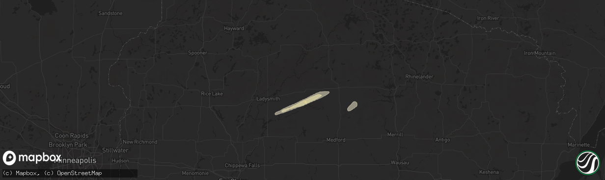 Hail map in Hawkins, WI on October 5, 2024