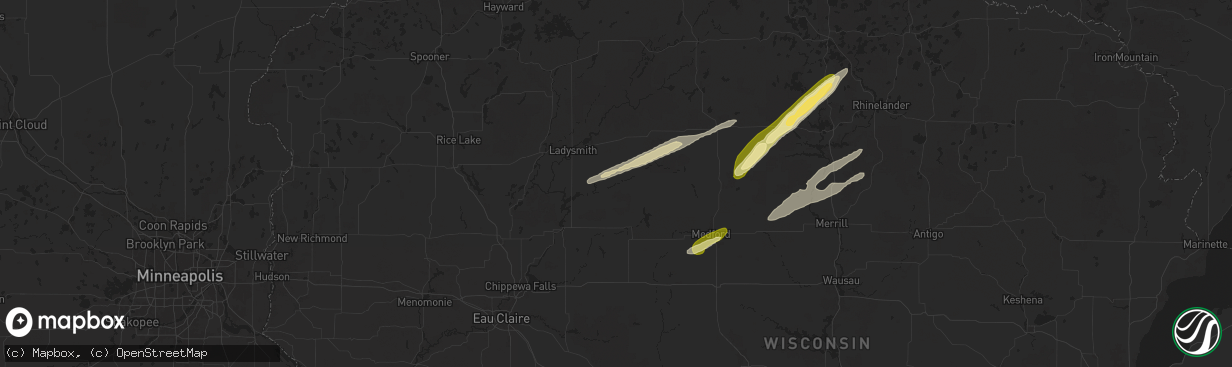 Hail map in Sheldon, WI on October 5, 2024