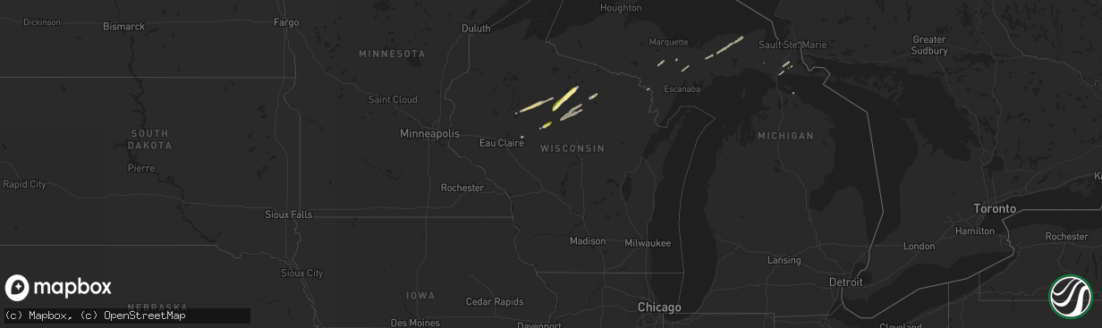 Hail map in Wisconsin on October 5, 2024