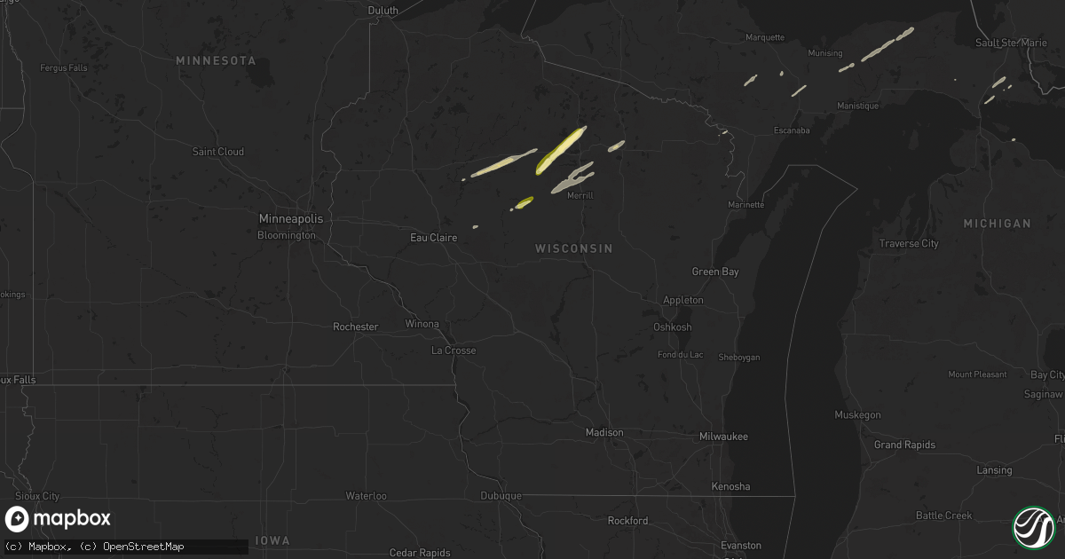 Hail map in Wisconsin on October 5, 2024