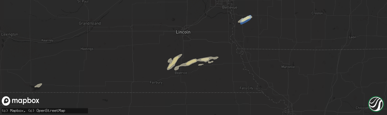 Hail map in Adams, NE on October 5, 2025