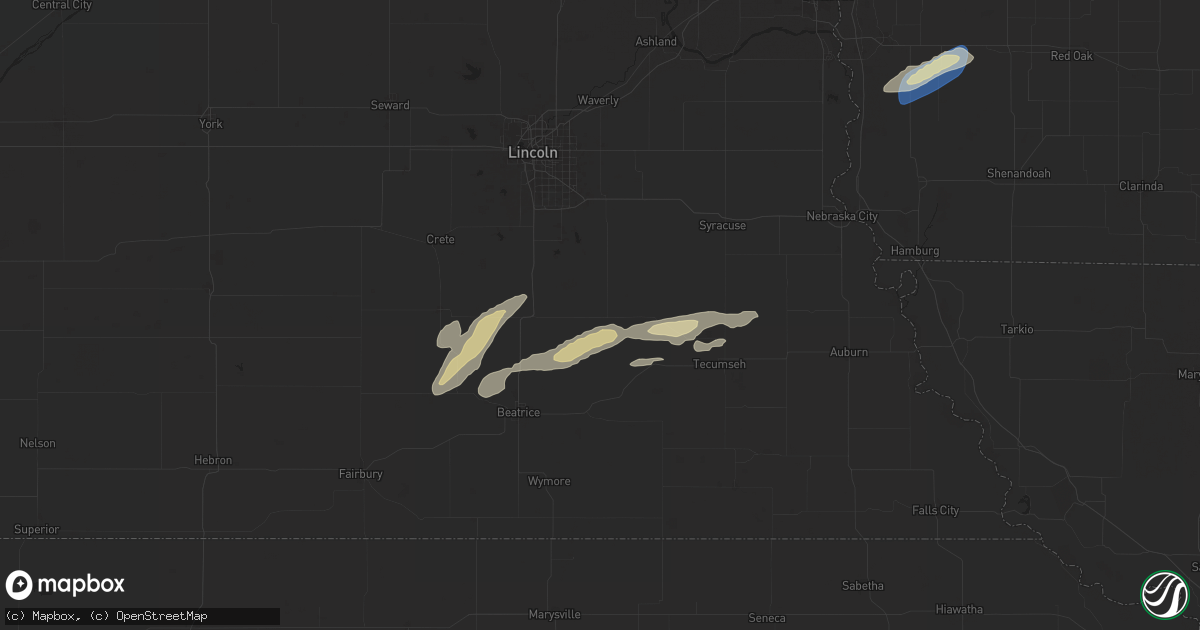 Hail map in Adams, NE on October 5, 2025
