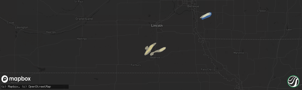 Hail map in Clatonia, NE on October 5, 2025