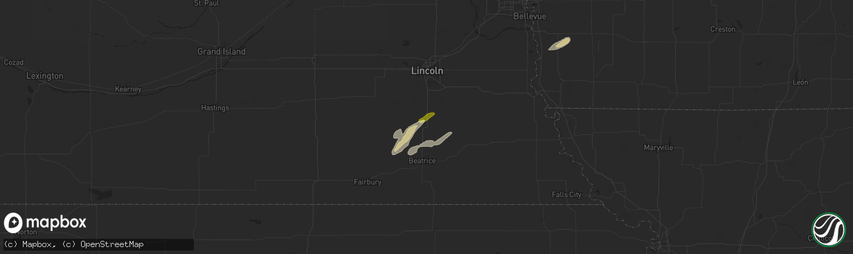 Hail map in Cortland, NE on October 5, 2025