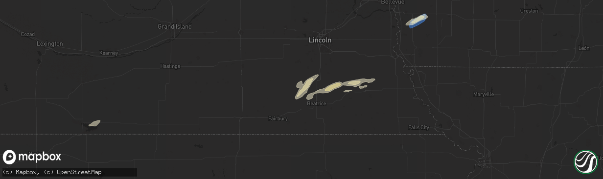 Hail map in De Witt, NE on October 5, 2025