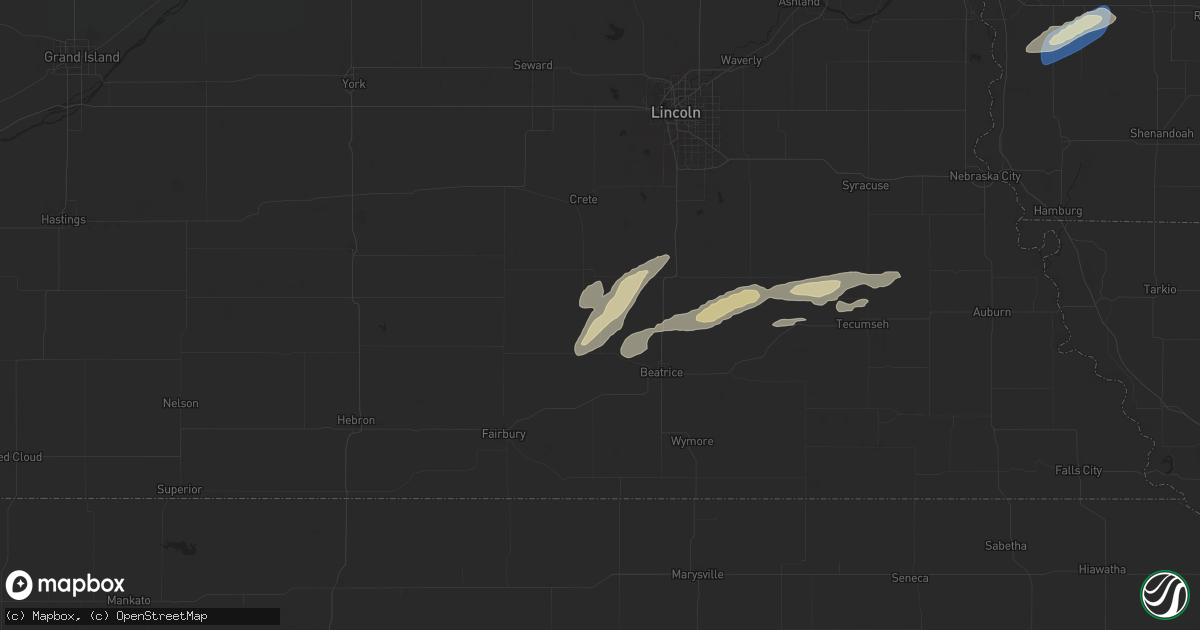 Hail map in De Witt, NE on October 5, 2025