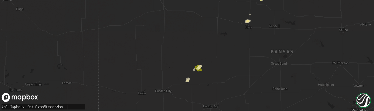 Hail map in Dighton, KS on October 5, 2025