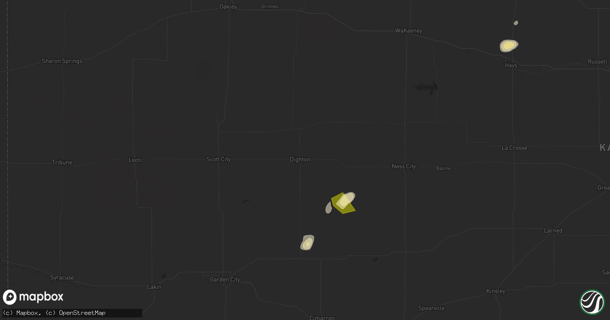 Hail map in Dighton, KS on October 5, 2025