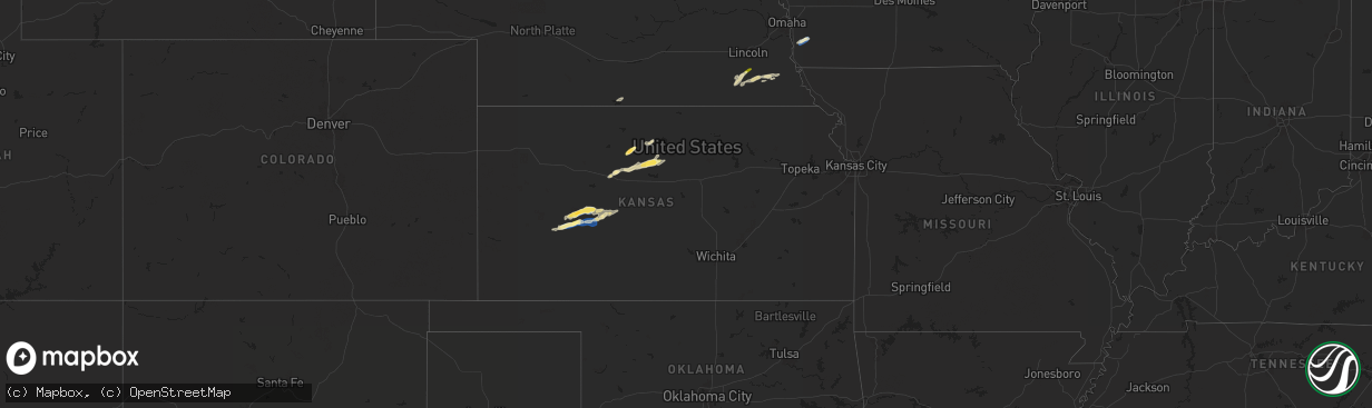 Hail map in Kansas on October 5, 2025
