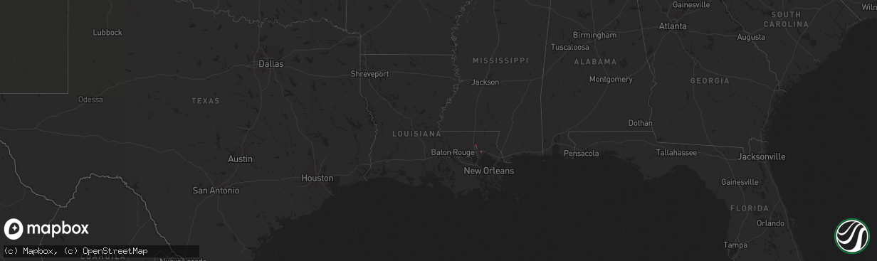 Hail map in Louisiana on October 5, 2025